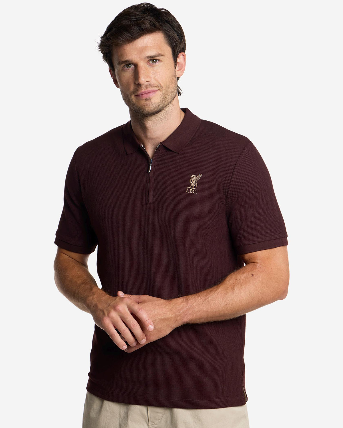 LFC Mens Lifestyle Zip Polo Brown