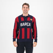 Barcelona FC Stripe  2 Button Polo Knitwear Long Sleeve Yarn Dye Navy