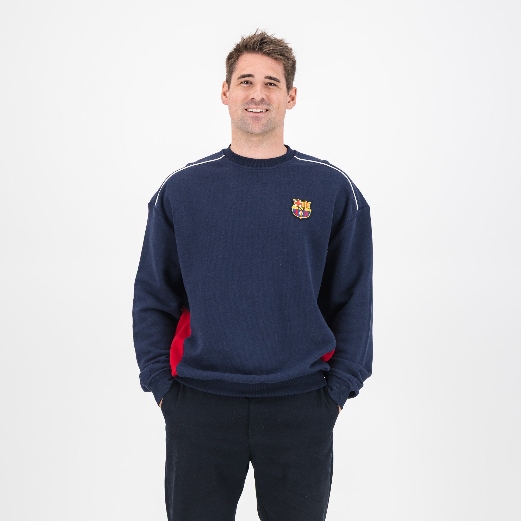 Barcelona FC colour block Crew Sweat-Navy