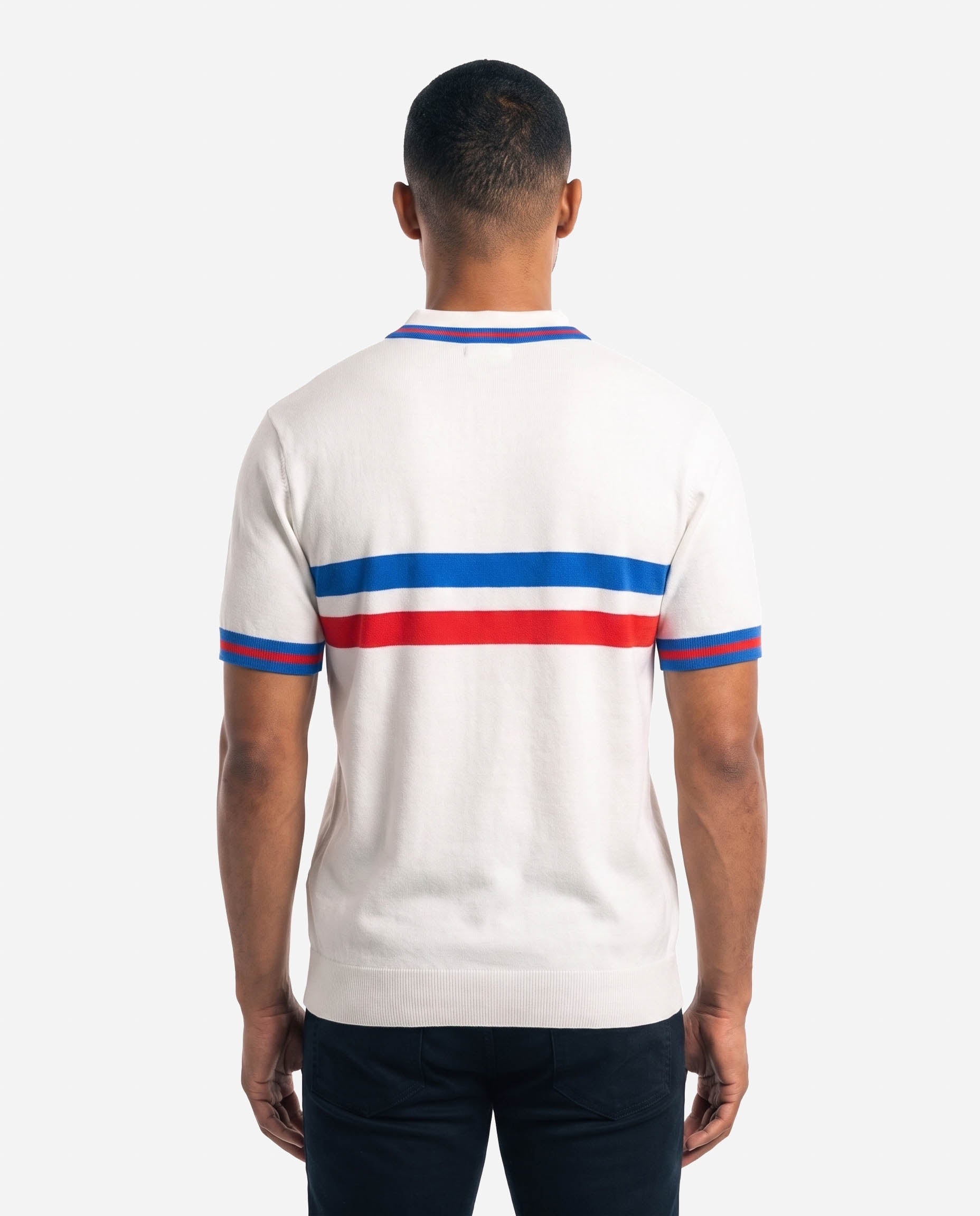 France Football Retro Stripe SS Knit Polo White