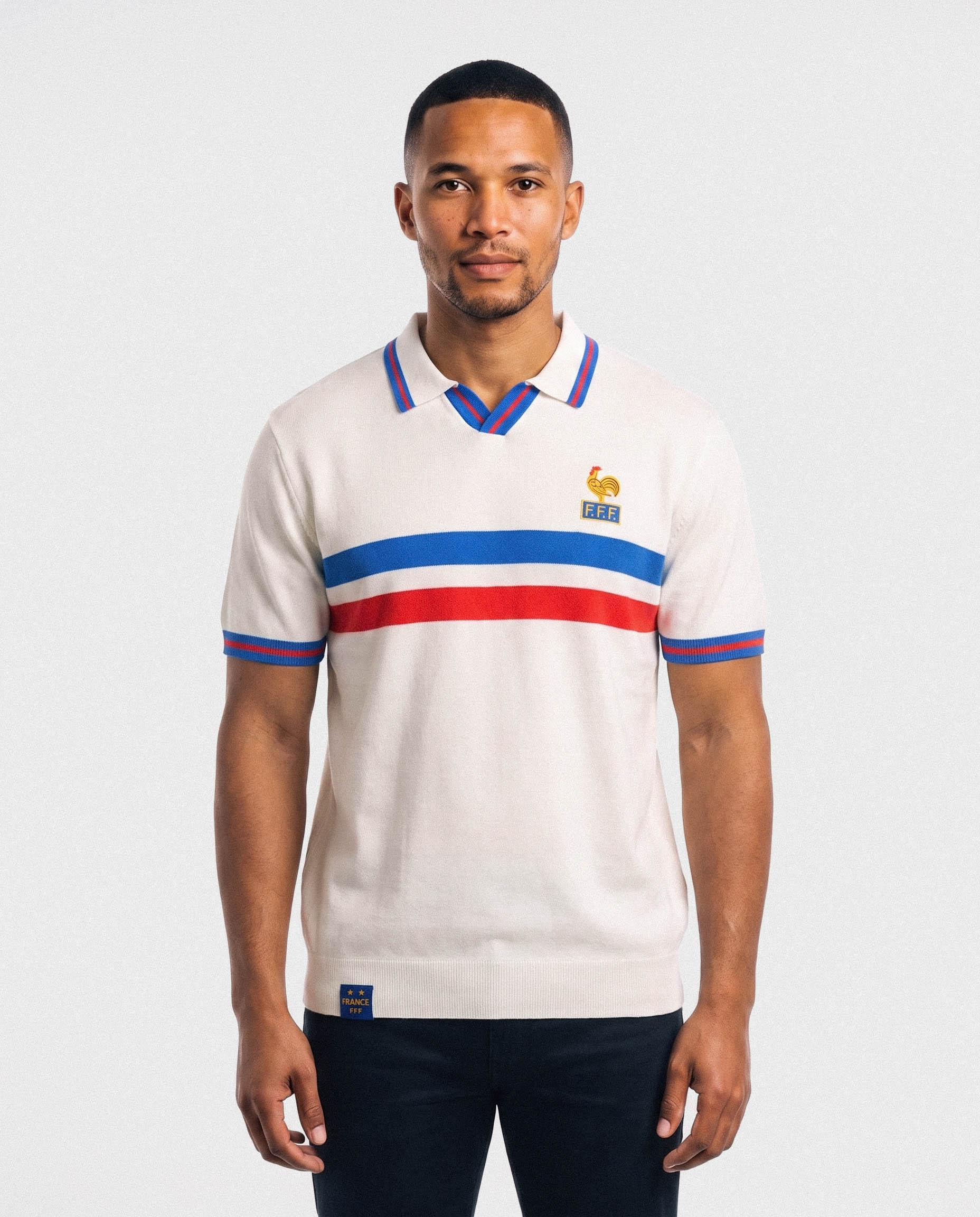 France Football Retro Stripe SS Knit Polo White